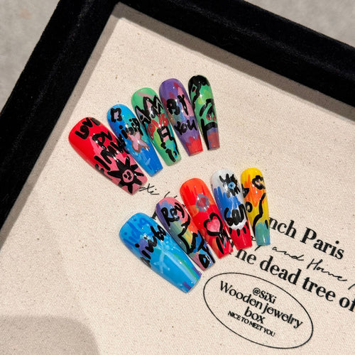 Graffiti Oil Painting Series Removable Fake Nails Wear Armor